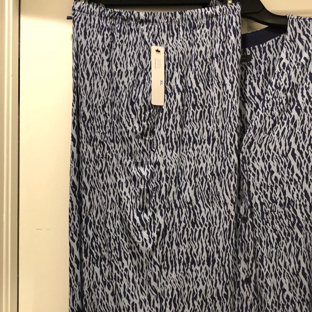 DONNA KARAN 2-pc PAJAMA SET NAVY/GRAY NWT sz XL